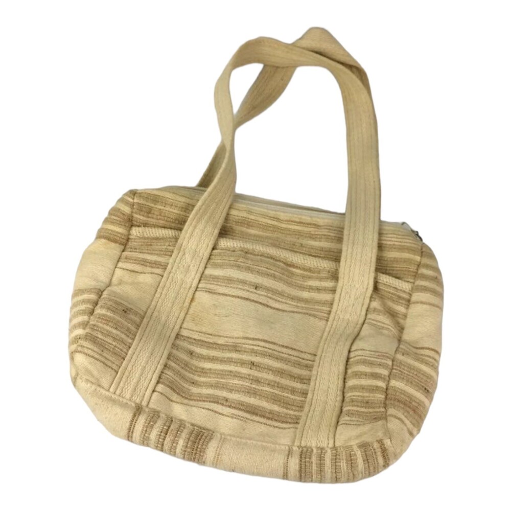 VTG 80s 90s Cream Beige 19" Linen Cotton Lined Hand Bag Purse India Boho Summer